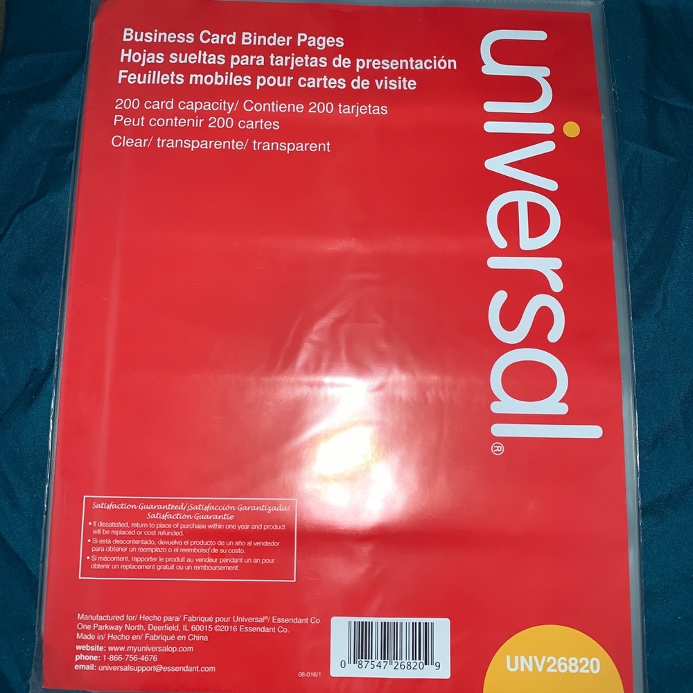 Universal business card binder pages